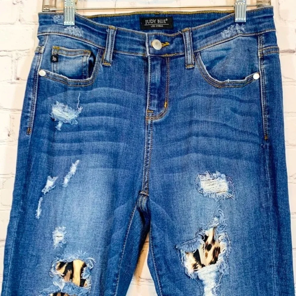 Judy Blue Dark Blue Leopard Patch Skinny Jeans - Picture 3 of 8